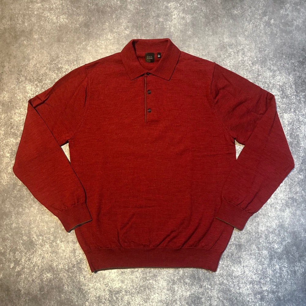 Vintage BLACK by Saks Fifth Avenue Men's Red Long Sleeve Polo Sweater Size L‎